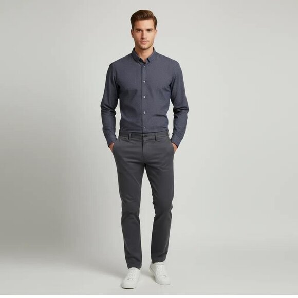 COS Other - COS Men's Slim Fit Printed Navy Blue And White Long Sleeve Shirt Size 15 3/4